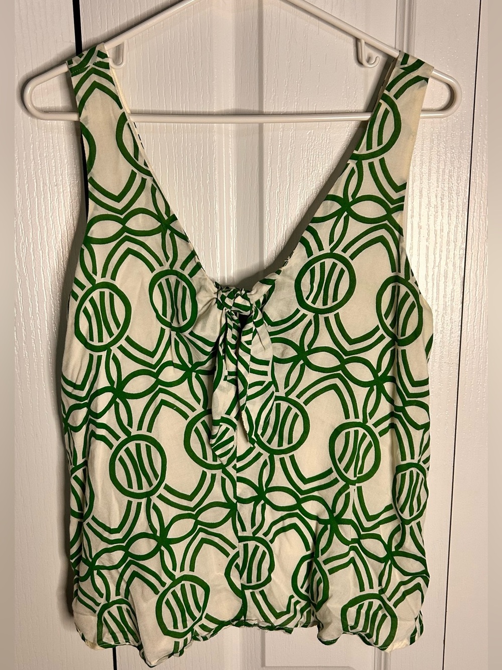 Anthropologie Maeve Green White‎ Tie Front Sleeveless Top XS Oversized Geometric